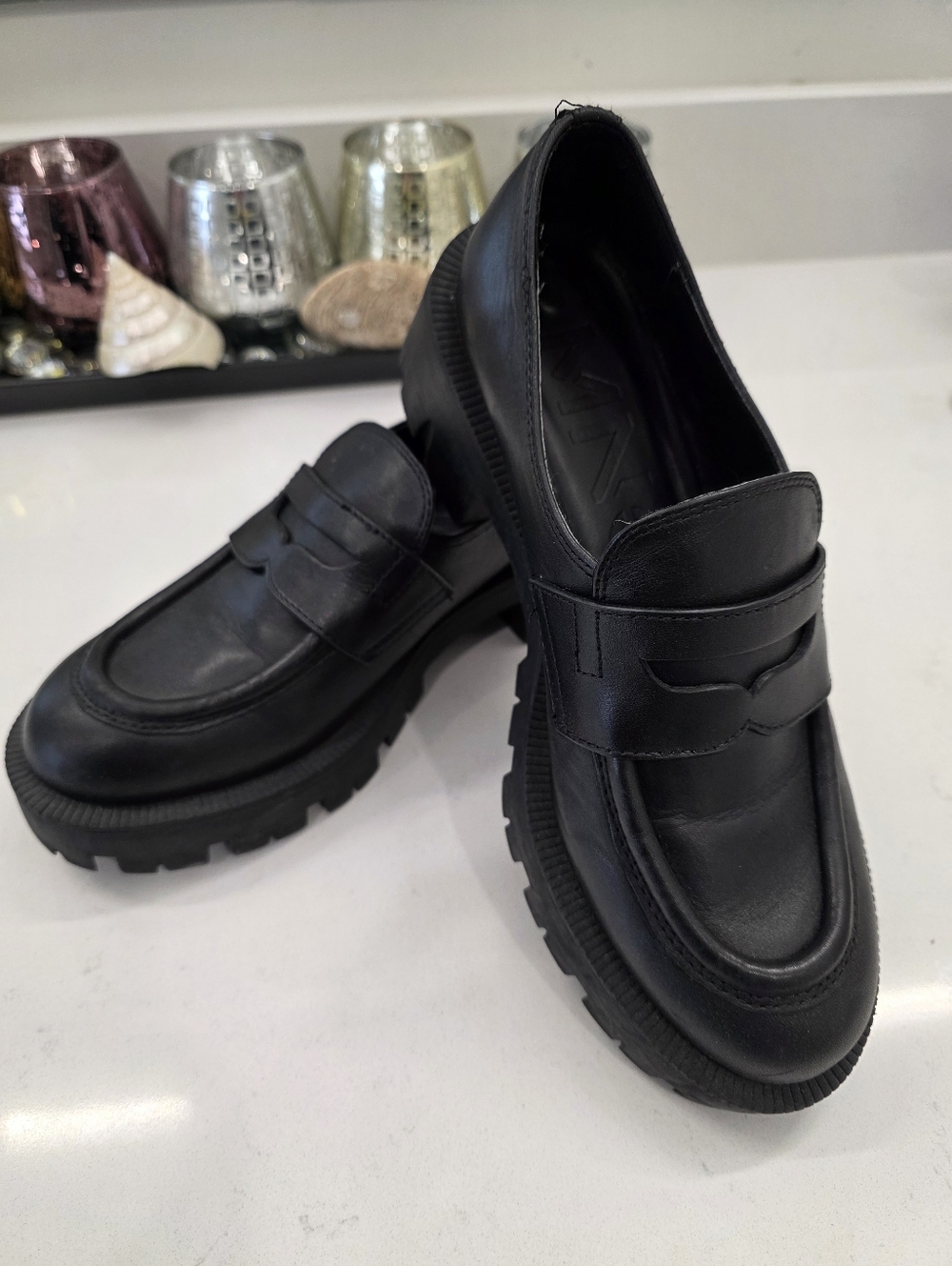 Mango Black Chunky Lug Penny Loafers Genuine Leather EUR 37 / US 6.5 / 23.5 CM